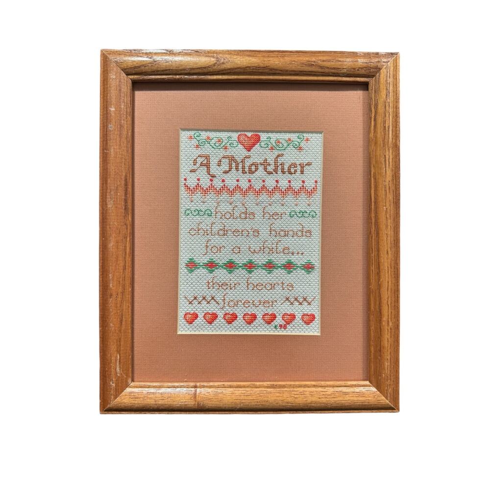 Vintage 1998 Handmade Framed Cross Stitch Mothers Day Inspirational